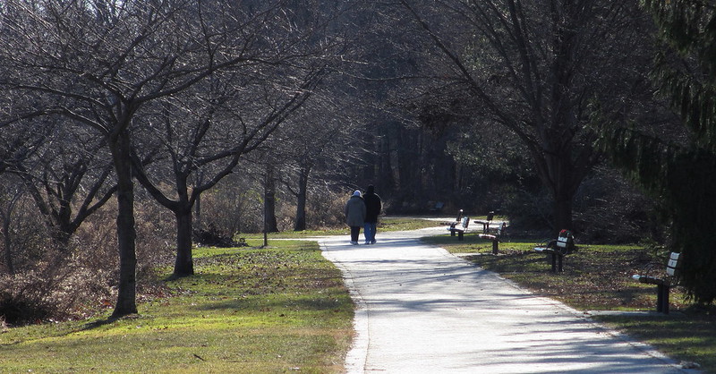 Couple walking at Van Saun County Park in New Jersey