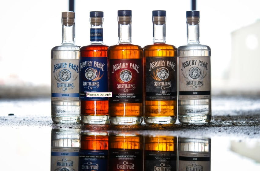 Image of 5 bottles of distilled booze from the Asbury Park Distilling Company