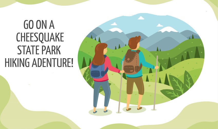 Vector image of two hikers getting ready to tacklew the Cheesequake State Park hiking trails