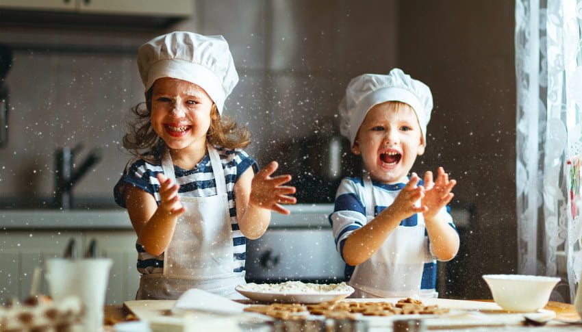 Image of a young boy and girl making a pie at Ridgewood Culinary School in NJ 