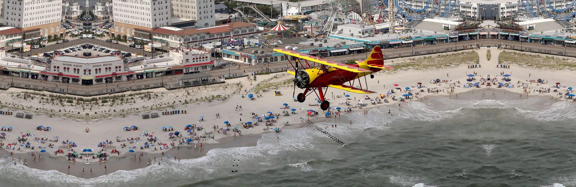 Image of an airplane flying over the Jersey Shore
