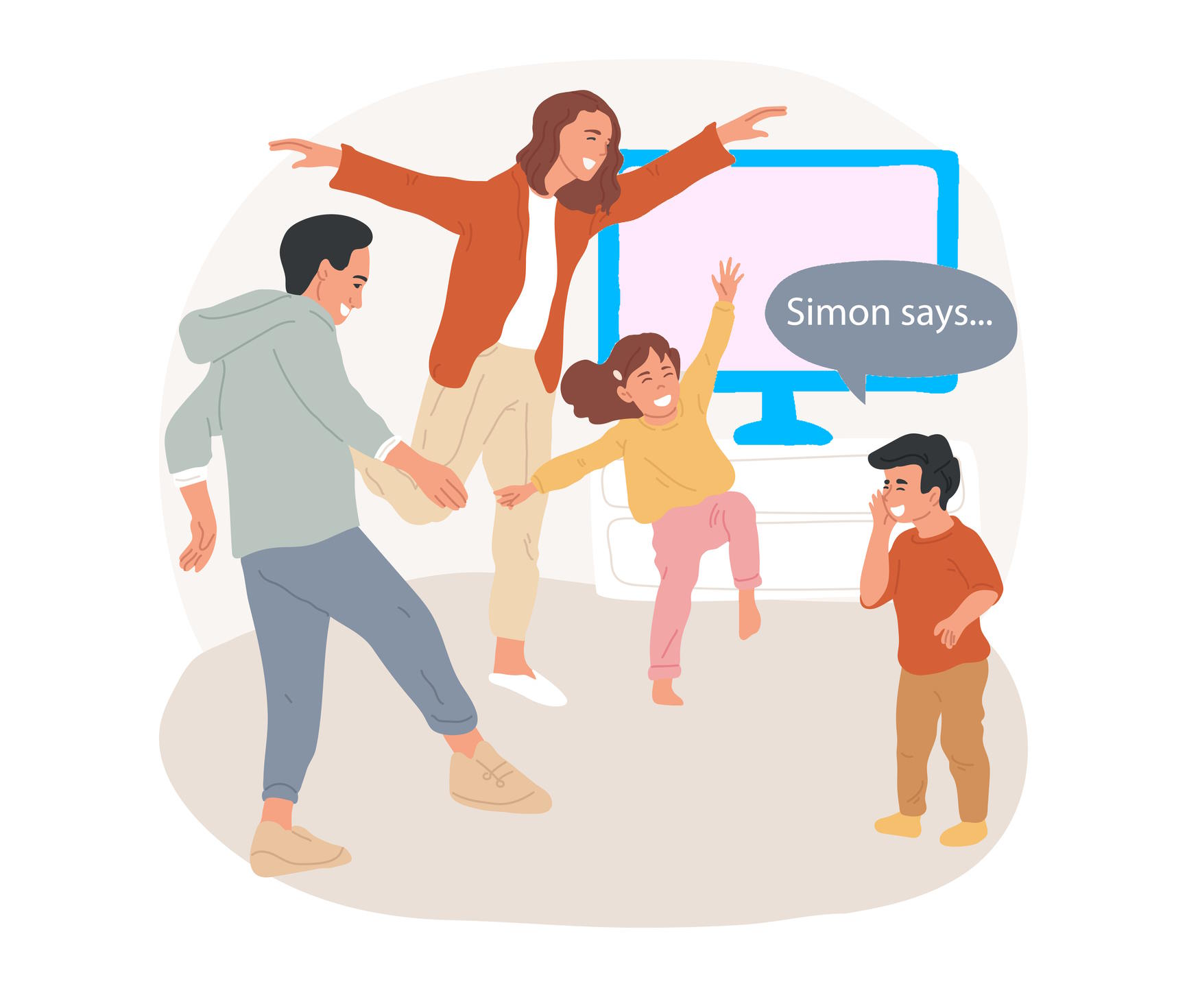 Image of a family playing Simon Says at home