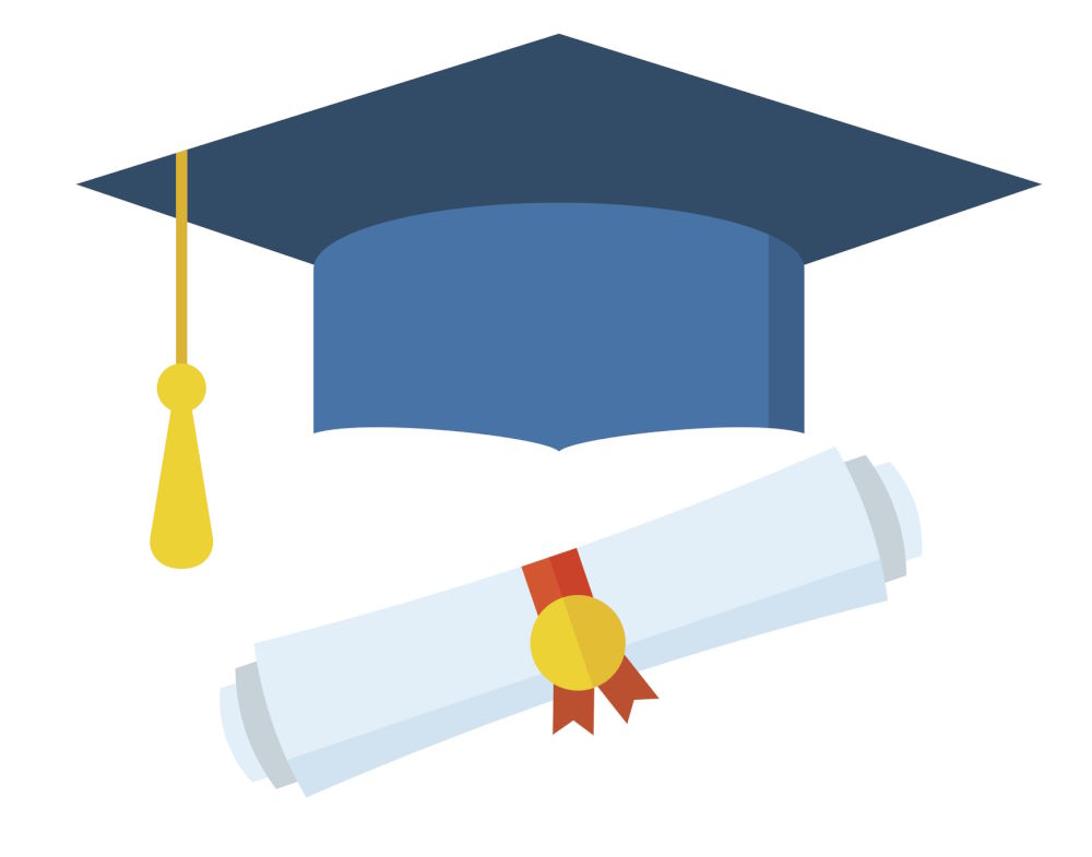 Vector image of a Graduation hat and diploma scroll.