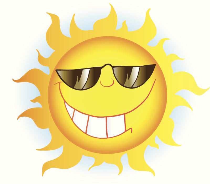 Vector image of a smiling sun wearing sunglasses