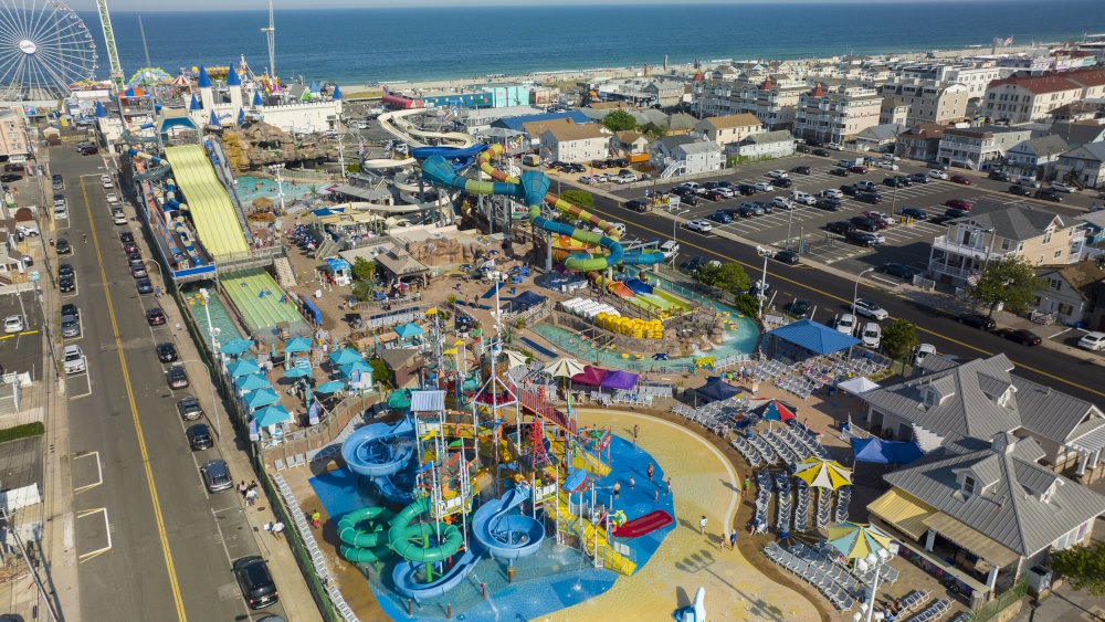Aerial view at the boardwalk amusement park at Casino Pier in Seaside Heights New Jersey