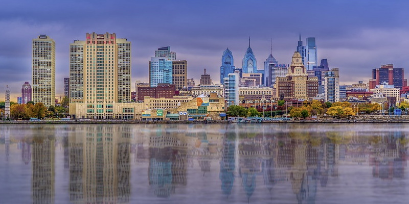 Image of the beautiful Philadelphia, PA skyline as one of the best day trips in Eastern Pennsylvania
