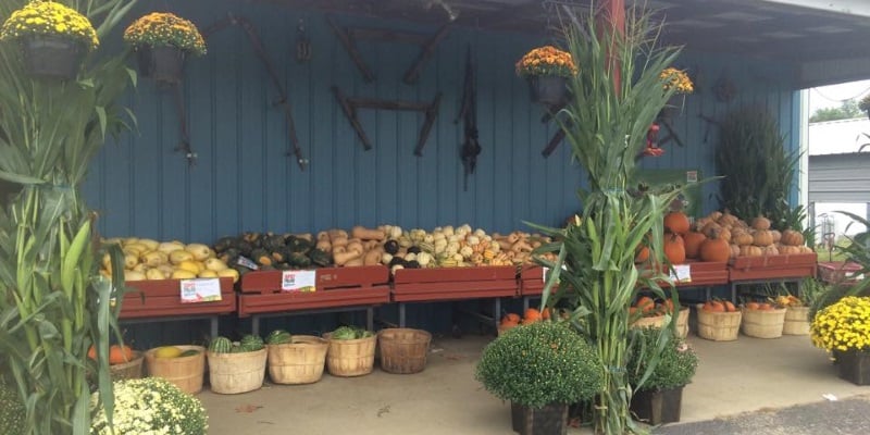 Photo a farm market with flowers and vegetables in New Jersey.