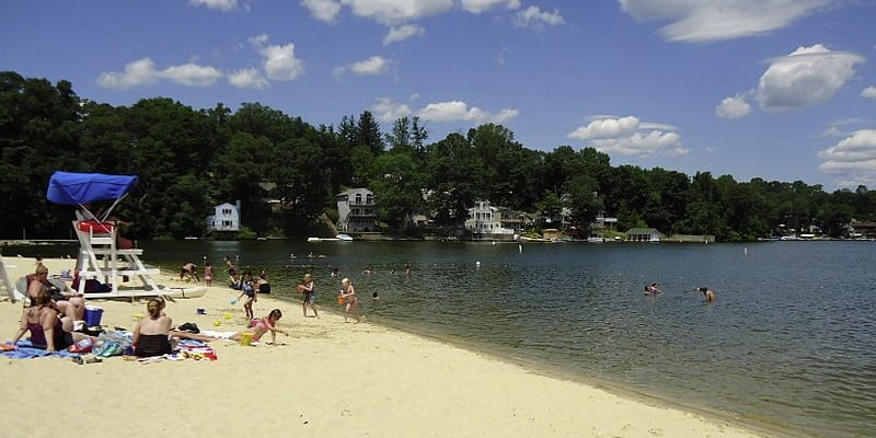 Image of the beach area at Lake Hopatcong one of the best attractions for children in NJ