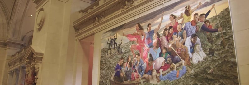 Image of a painting of Americans at the Metro Museum.