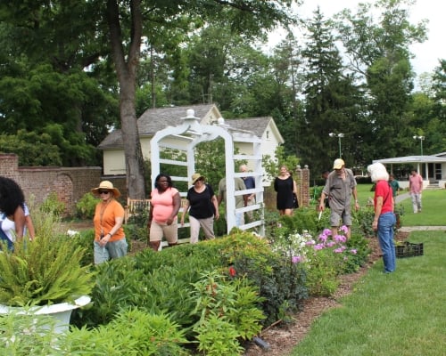 Image of people walking through the gardens at Morven Museum in Princeton NJ