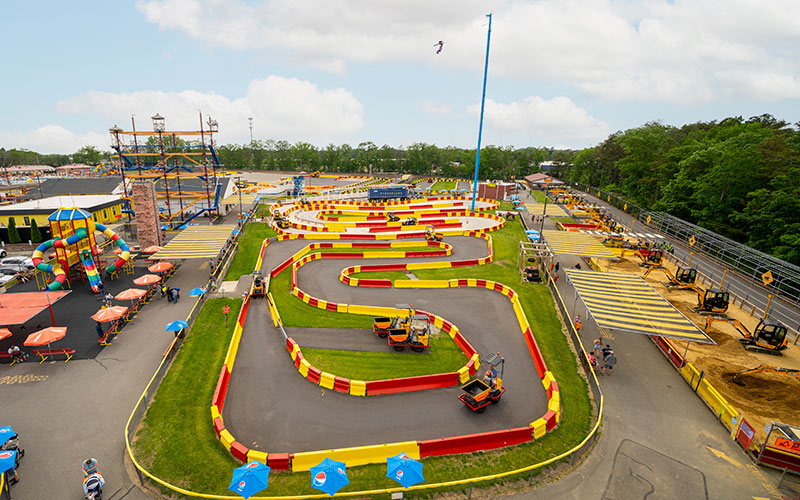 Diggerland theme & water park including ropes course, rock wall, tractors, and other real machines kids can drive for fun in West Berlin, NJ