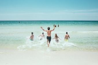 5 kids going into the ocean idown the shore in NJ