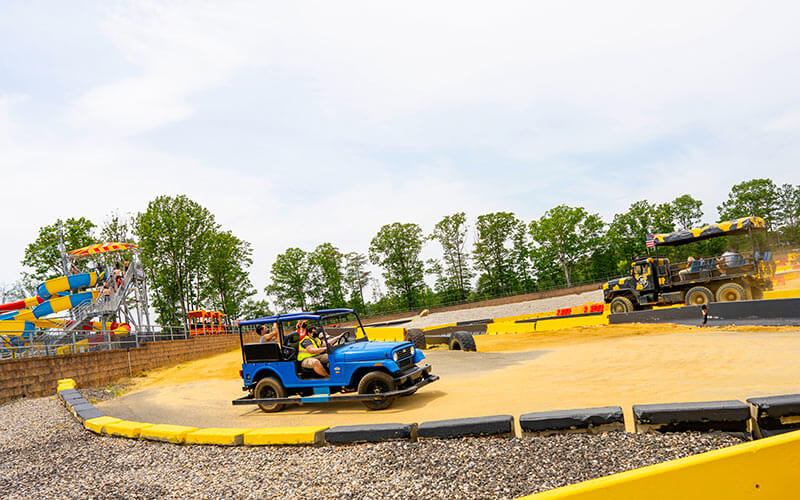 Family and kids driving the all-new ROXOR jeep at Diggerland USA in West Berlin, NJ